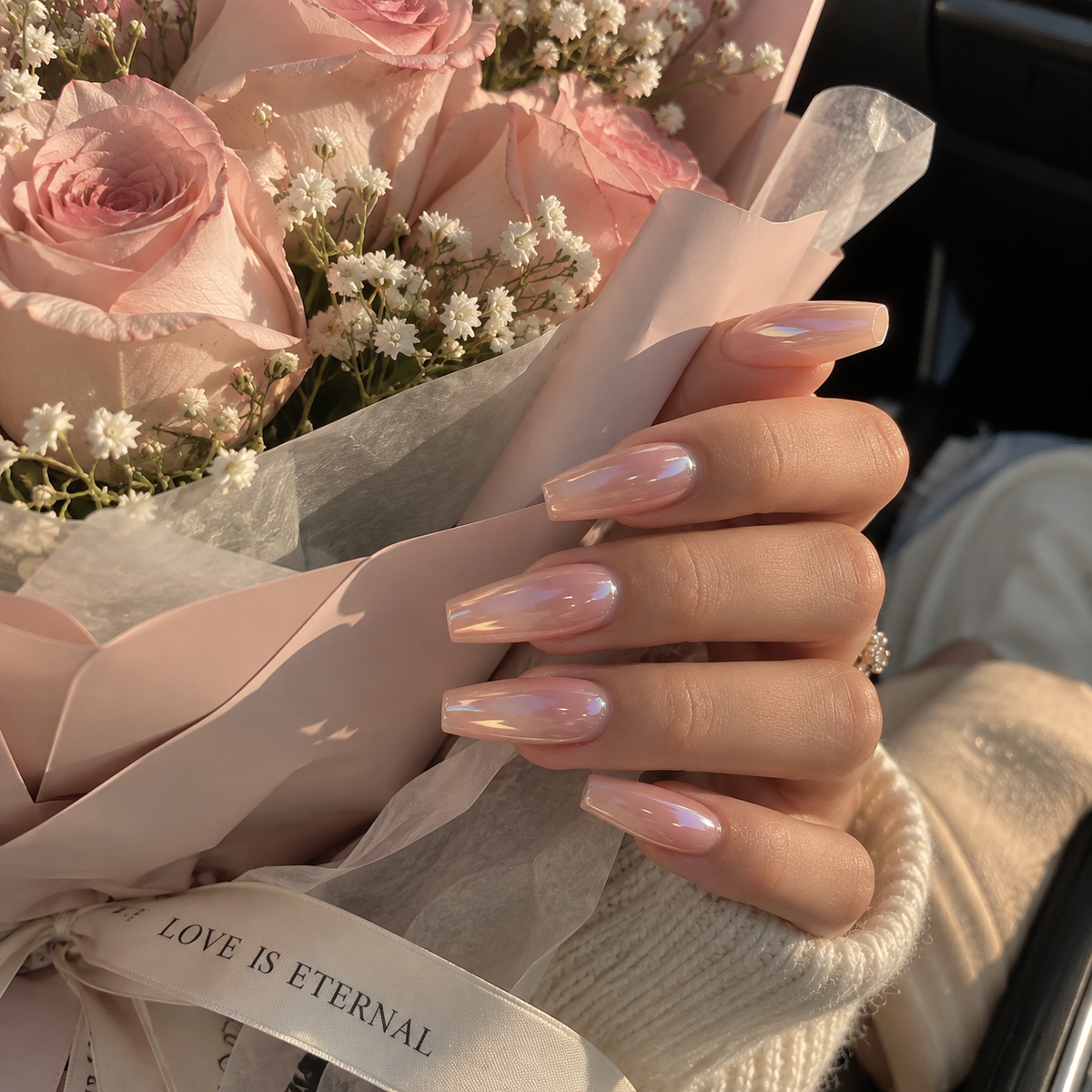 24pcs/Set Chrome Pink Gradient Press-On Nails