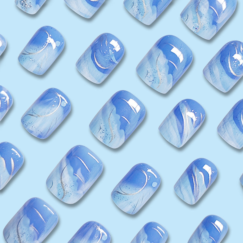 24pcs/Set Blue and White Gradient Press-On Nails