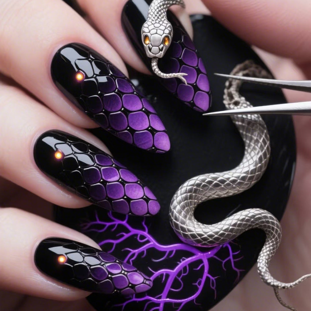 24pcs/Set Halloween Purple Snake Scales Press-On Nails