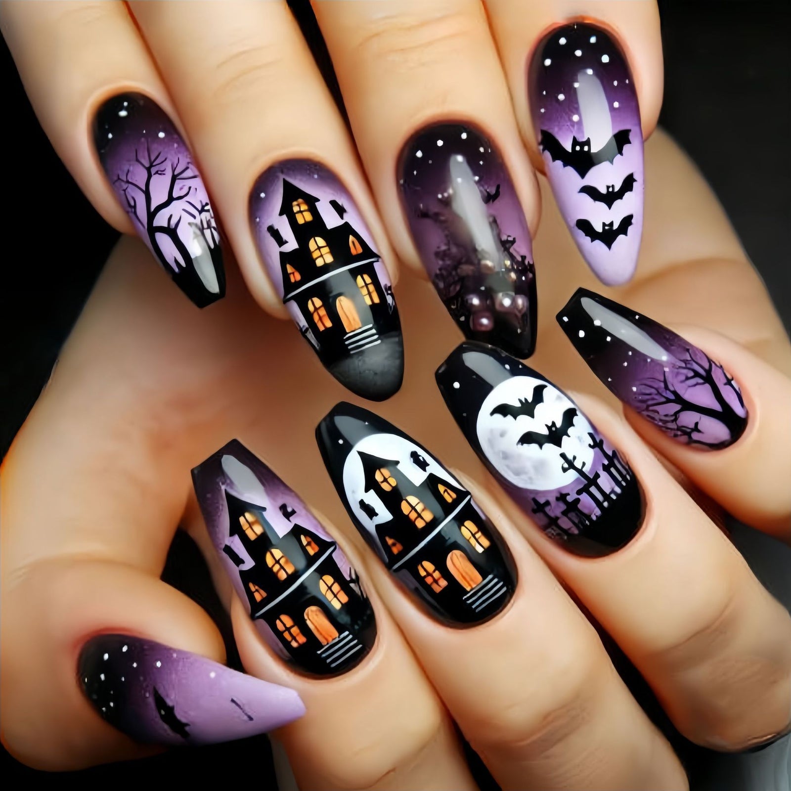 24pcs/Set Halloween Castle Bat Press-On Nails