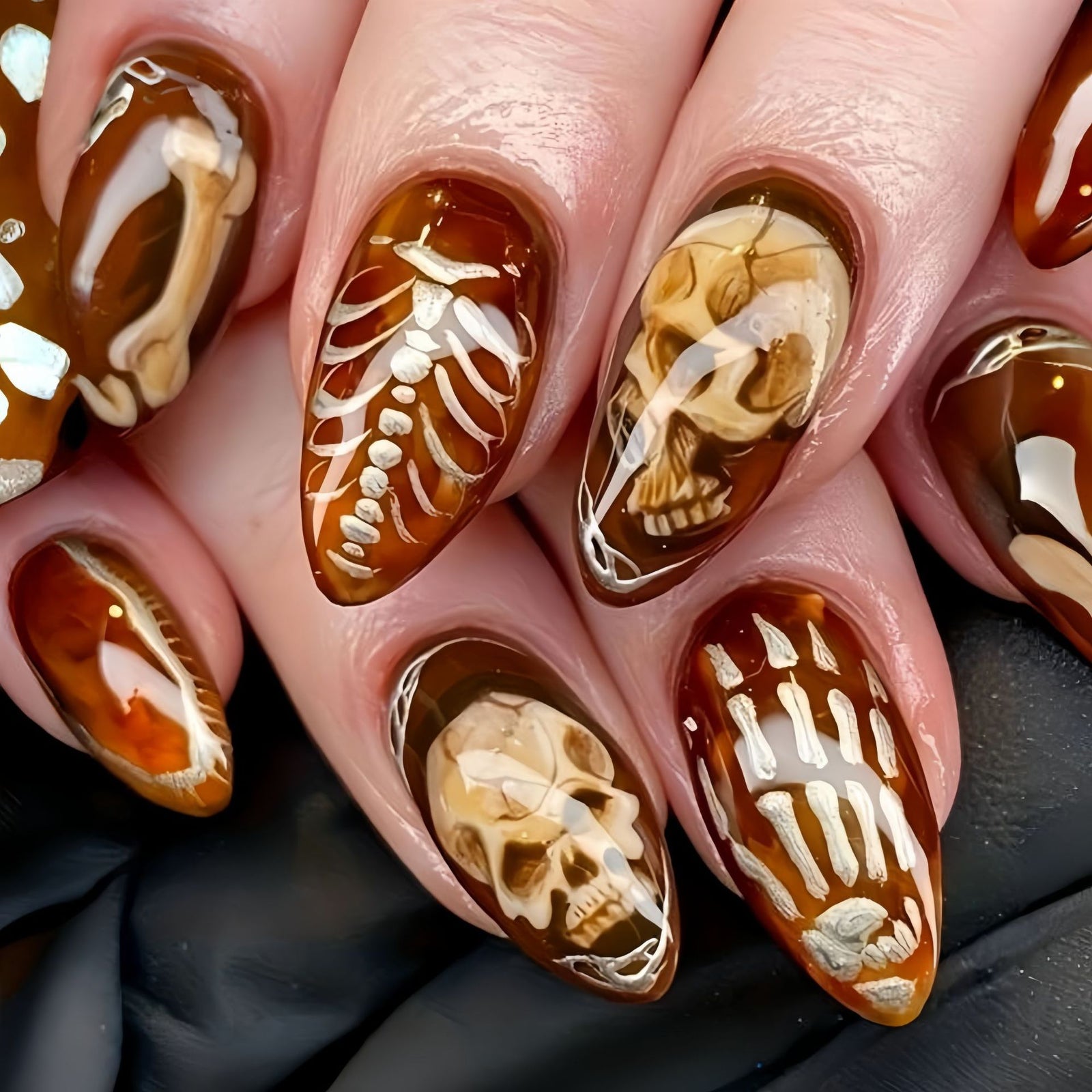 24pcs/Set Halloween Punk Skeleton Press-On Nails