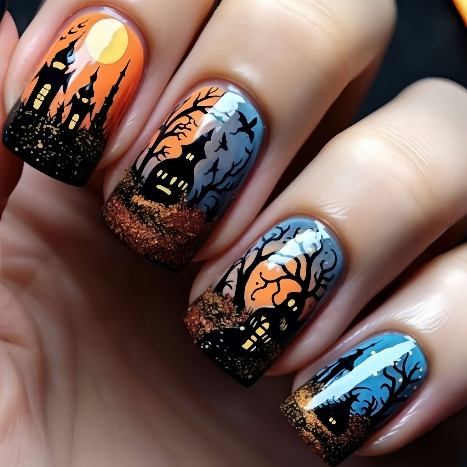 24pcs/Set Halloween Horror Forest Press-On Nails