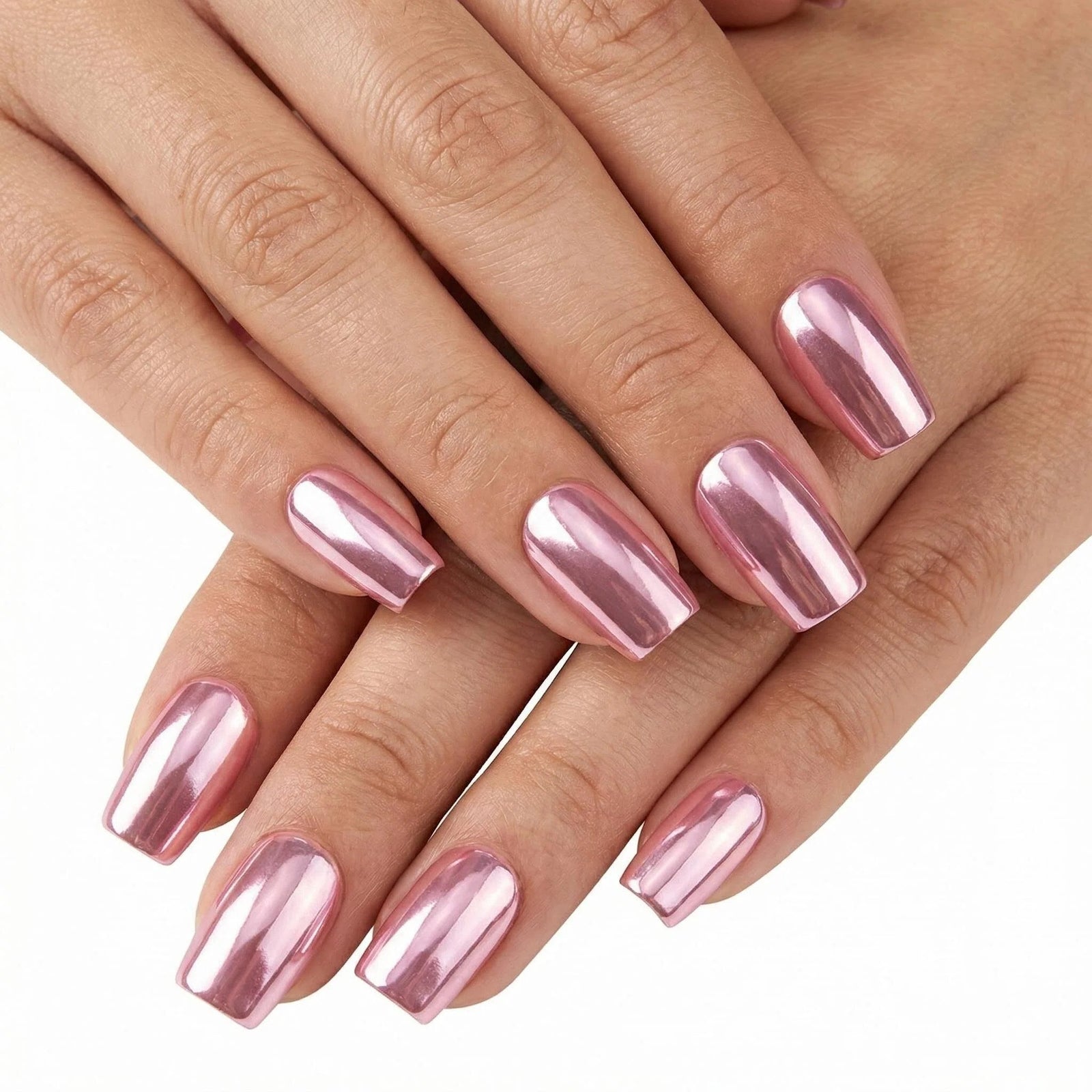 24pcs/Set Light Pink Iridescent Chrome Press-On Nails
