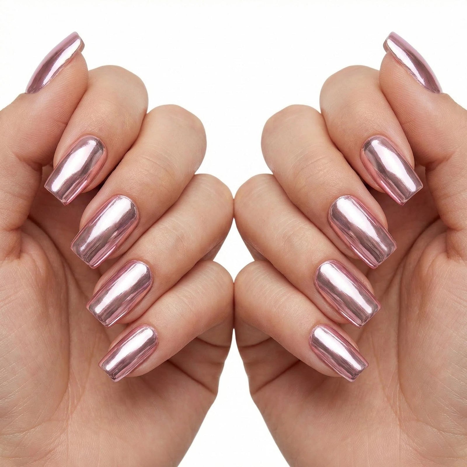 24pcs/Set Light Pink Iridescent Chrome Press-On Nails
