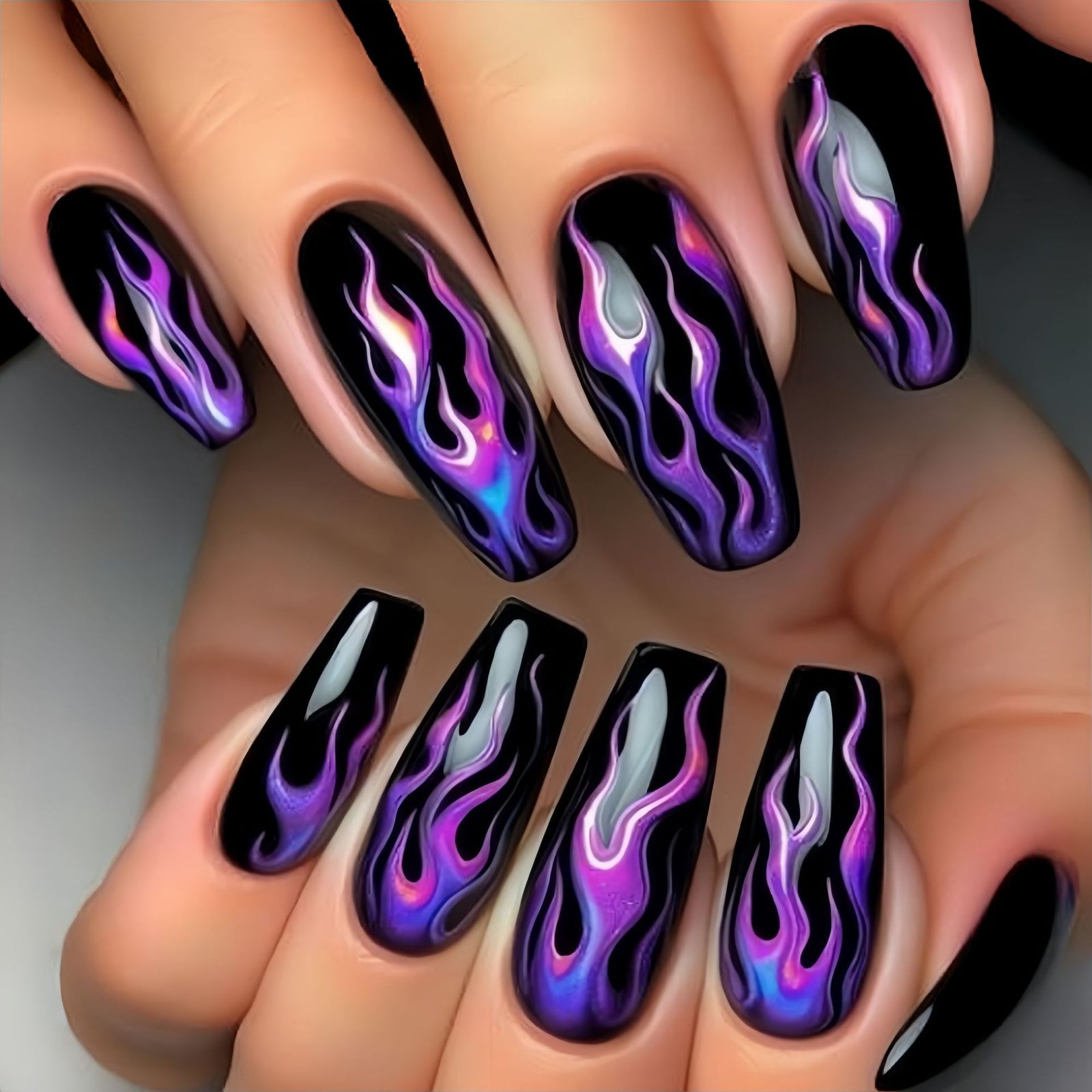 24pcs/Set Purple Flame Stripes Press-On Nails