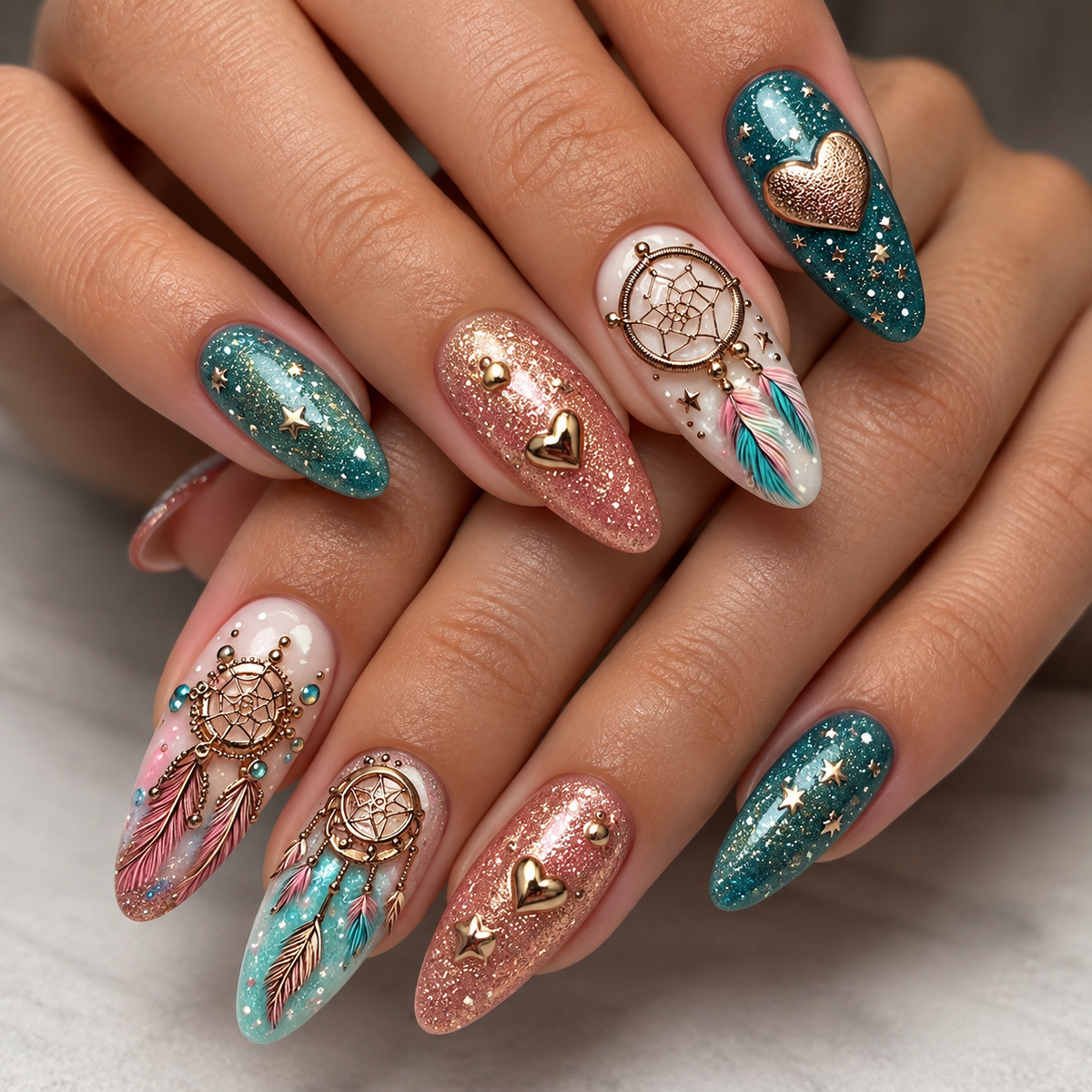 24pcs/Set Dreamcatcher Vintage Bohemian Style Press-On Nails