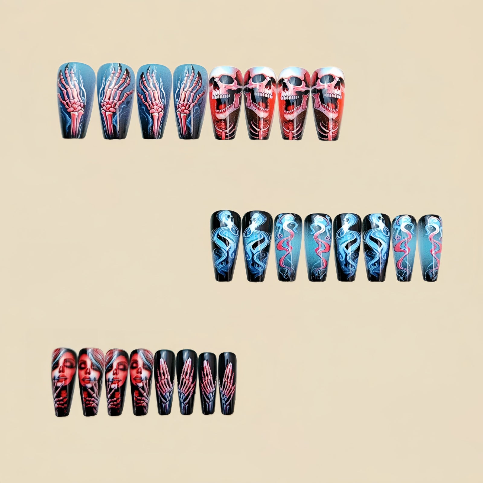 24pcs/Set Blue Halloween Skull Press-On Nails