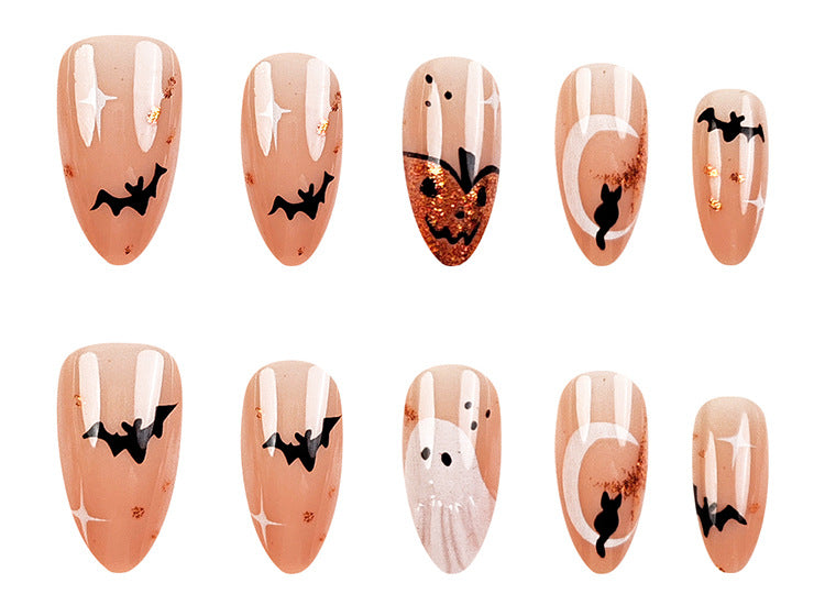 24pcs/Set Halloween Bat Ghost Pumpkin Black Cat Press-On Nails