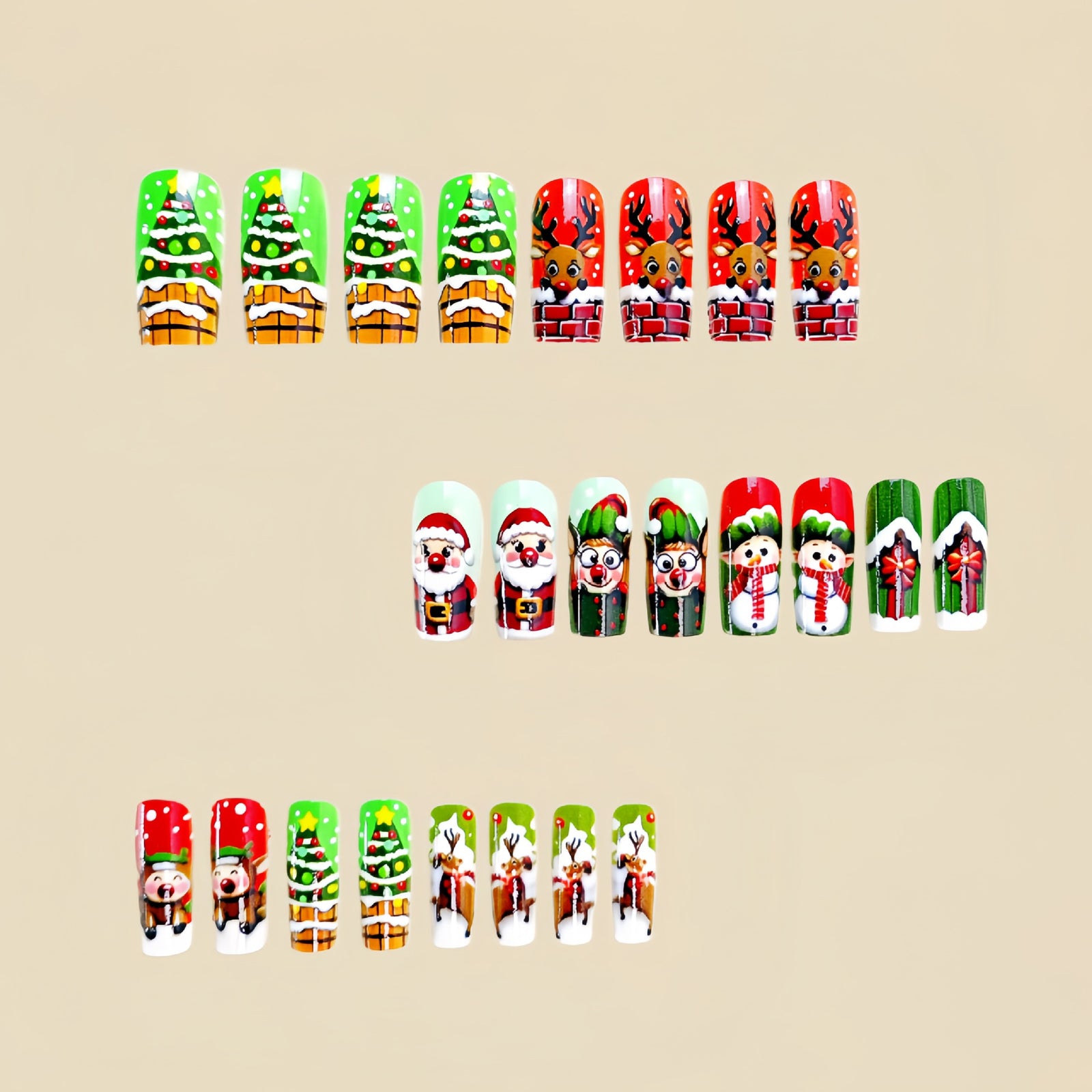24pcs/Set Santa Claus Reindeer Snow House Press-On Nails