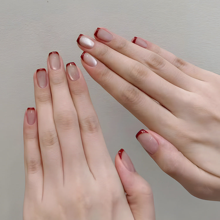 24pcs/Set Red French Cat Eye Press-On Nails