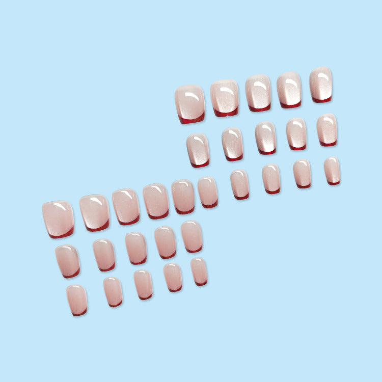 24pcs/Set Red French Cat Eye Press-On Nails