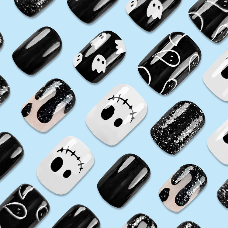 24pcs/Set Black And White Ghost Press-On Nails