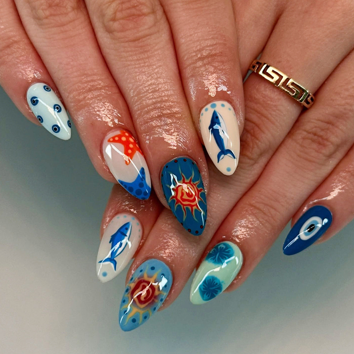 24pcs/Set Ocean Starfish Shark Press-On Nails