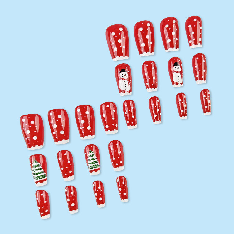 24pcs/Set Christmas Snowman Tree Short Style Press-On Nails