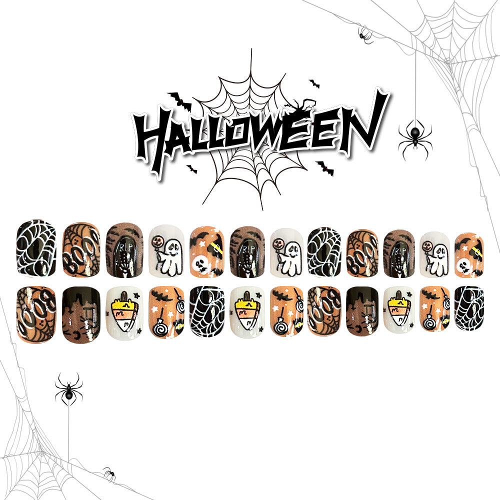 24pcs/Set Halloween Colorful Lollipop Ghosts Short Style Press-On Nails