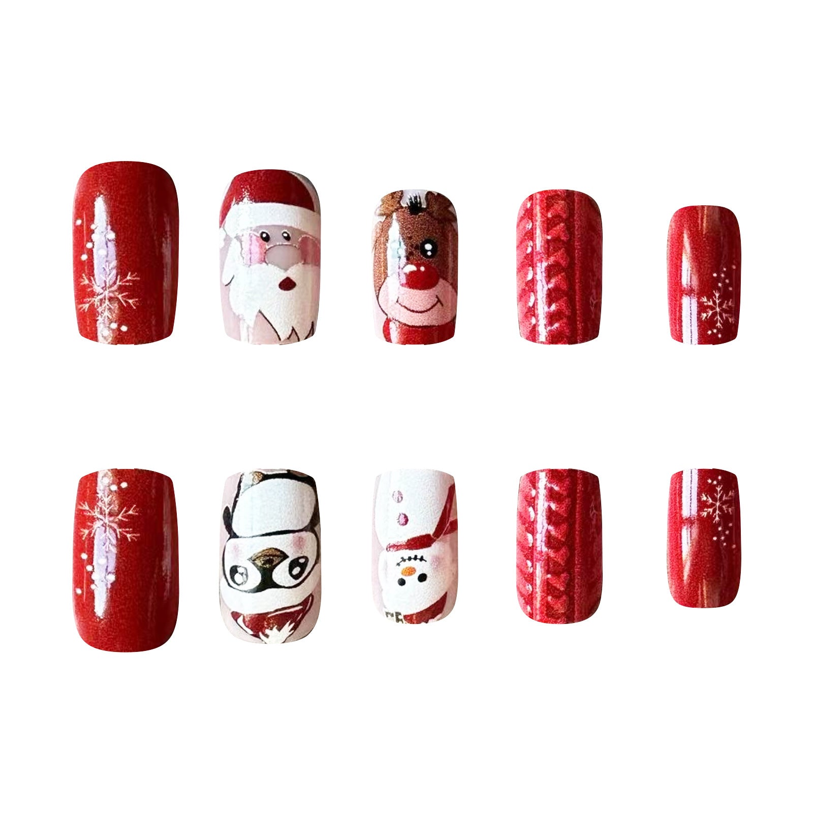 24pcs/Set Short Square Sweater Christmas Snowman Snowflake & Santa Press-On Nails