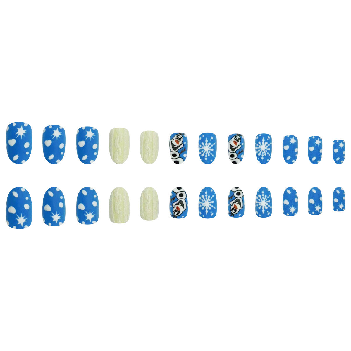 24pcs/Set Short Oval Christmas Cartoon Snowman & Snowflake Press-On Nails