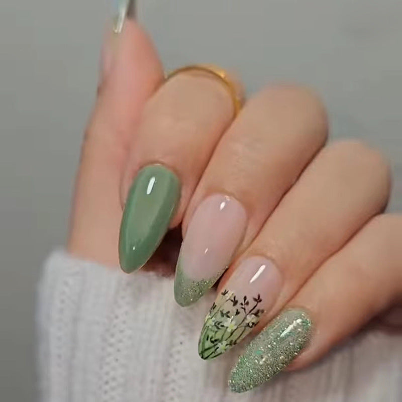 24pcs/Set French Cat Eye Floral & Butterfly Press-On Nails