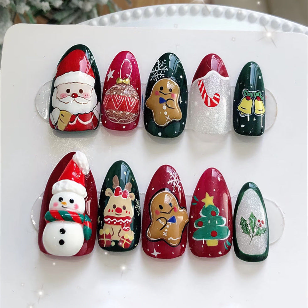 24pcs/Set Christmas Deer Gingerbread Men Snowmen Press-On Nails