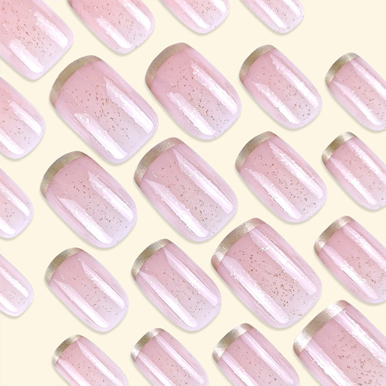 24pcs/Set Glitter Gold Trim French Press-On Nails