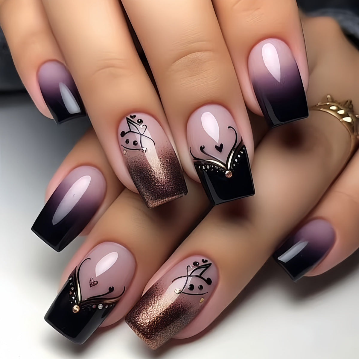 24pcs/Set Autumn-Winter Purple Ombre Press-On Nails