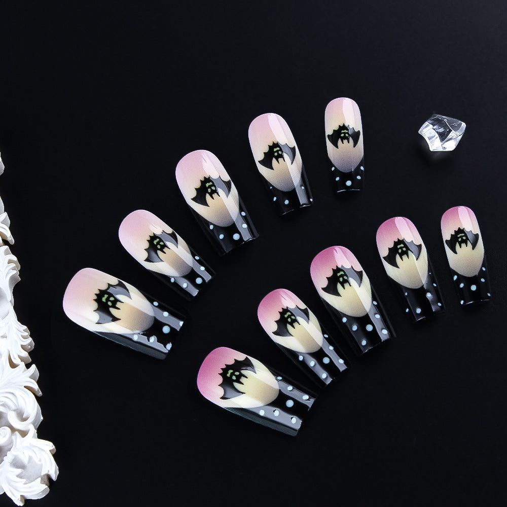24pcs/Set Nude French Black Ombre Bat Halloween Press-On Nails