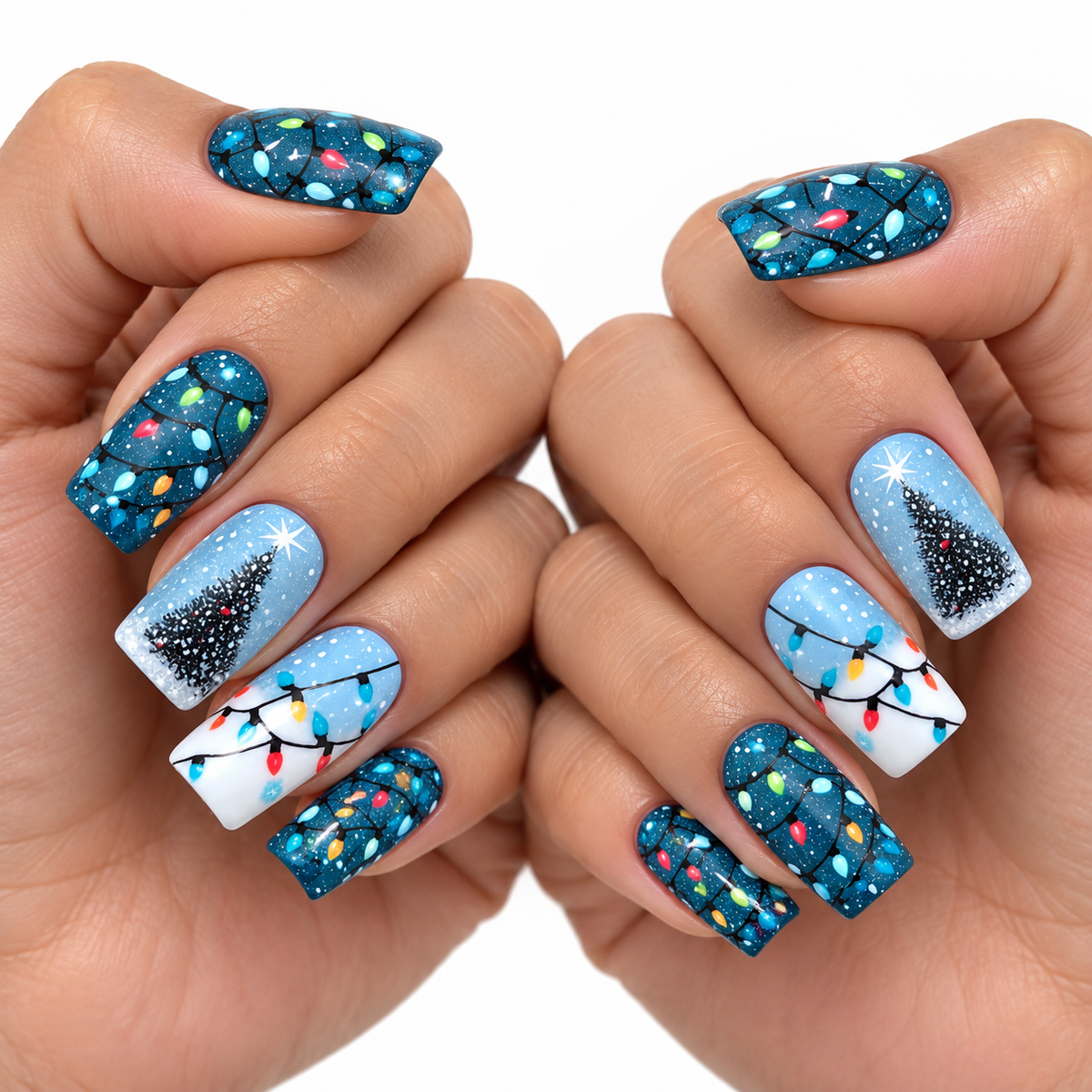 24pcs/Set Snowflake Light Christmas Tree Press-On Nails