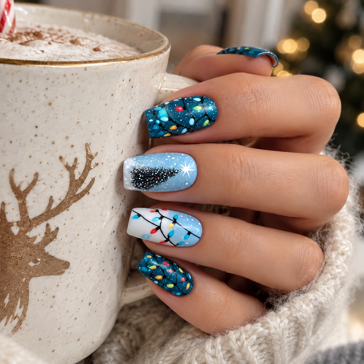 24pcs/Set Snowflake Light Christmas Tree Press-On Nails