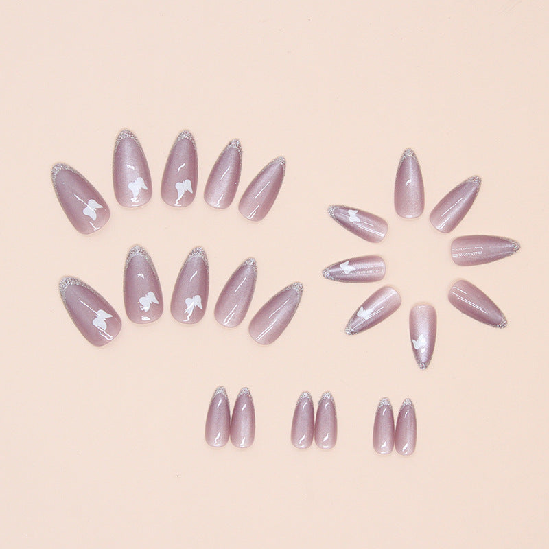 24pcs/Set French Feline Butterfly Press-On Nails