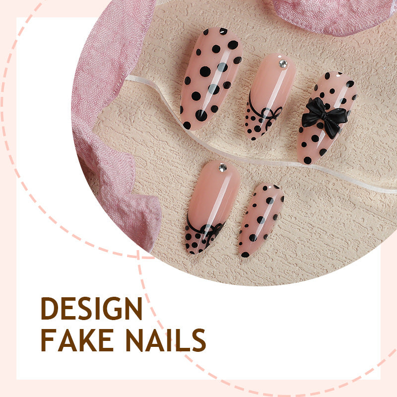 24pcs/Set Almond French Bow With Polka Dots Press-On Nails