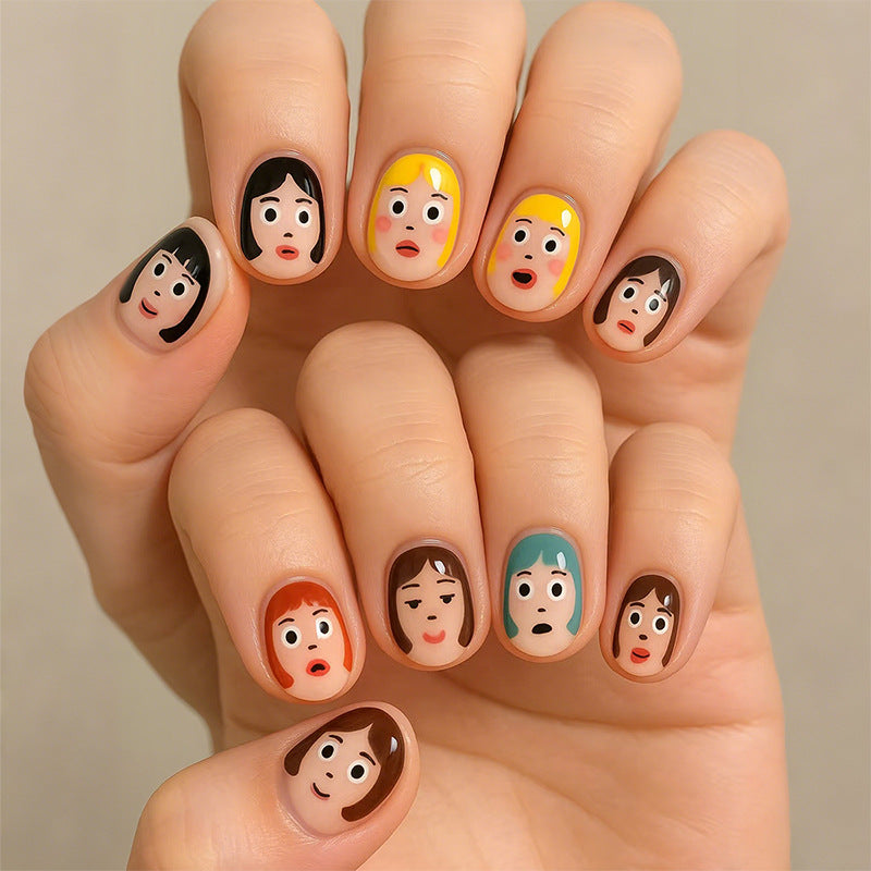 24pcs/Set Short Square Cartoon Face Press-On Nails