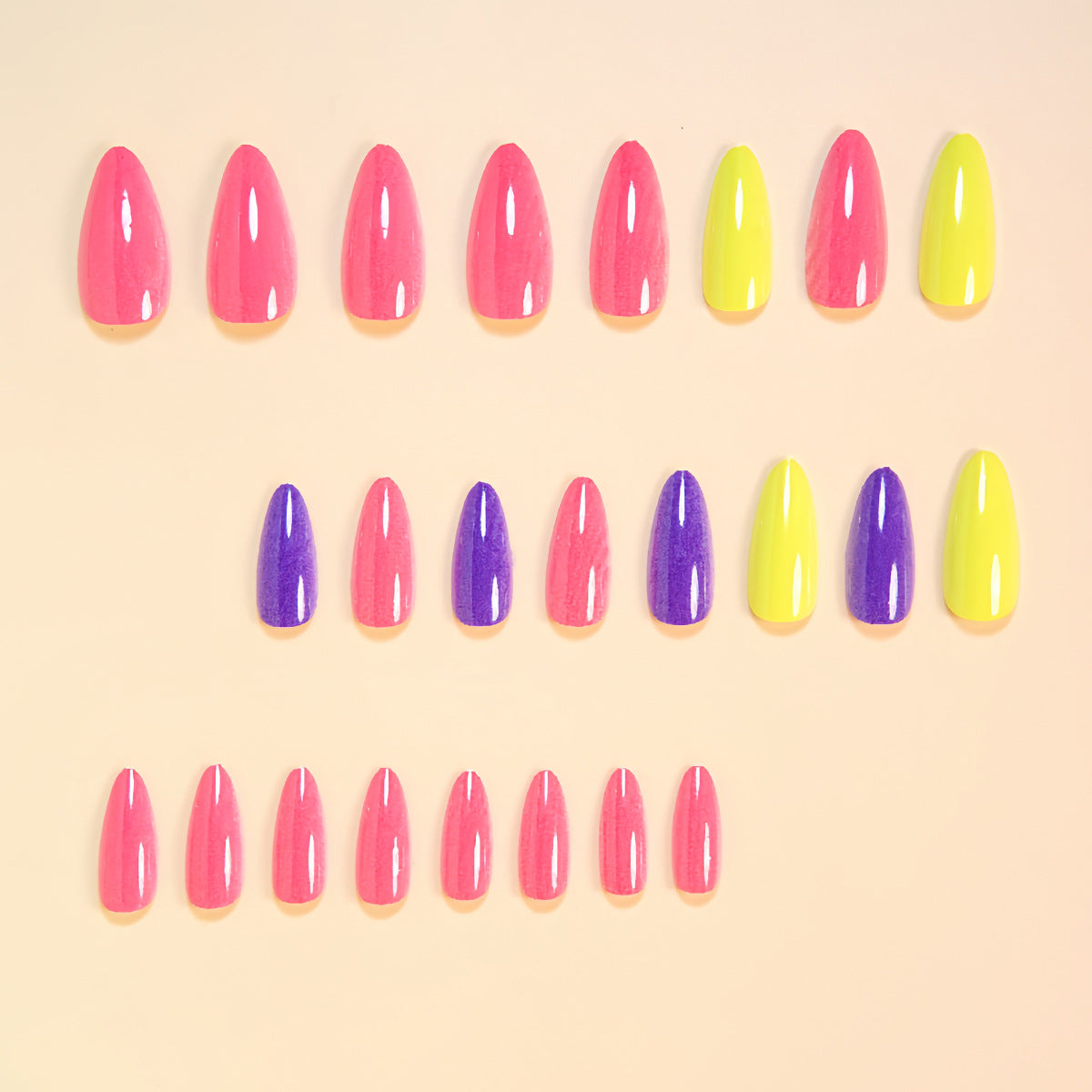 24pcs/Set Purple Yellow Pink Multicolor Press-On Nails