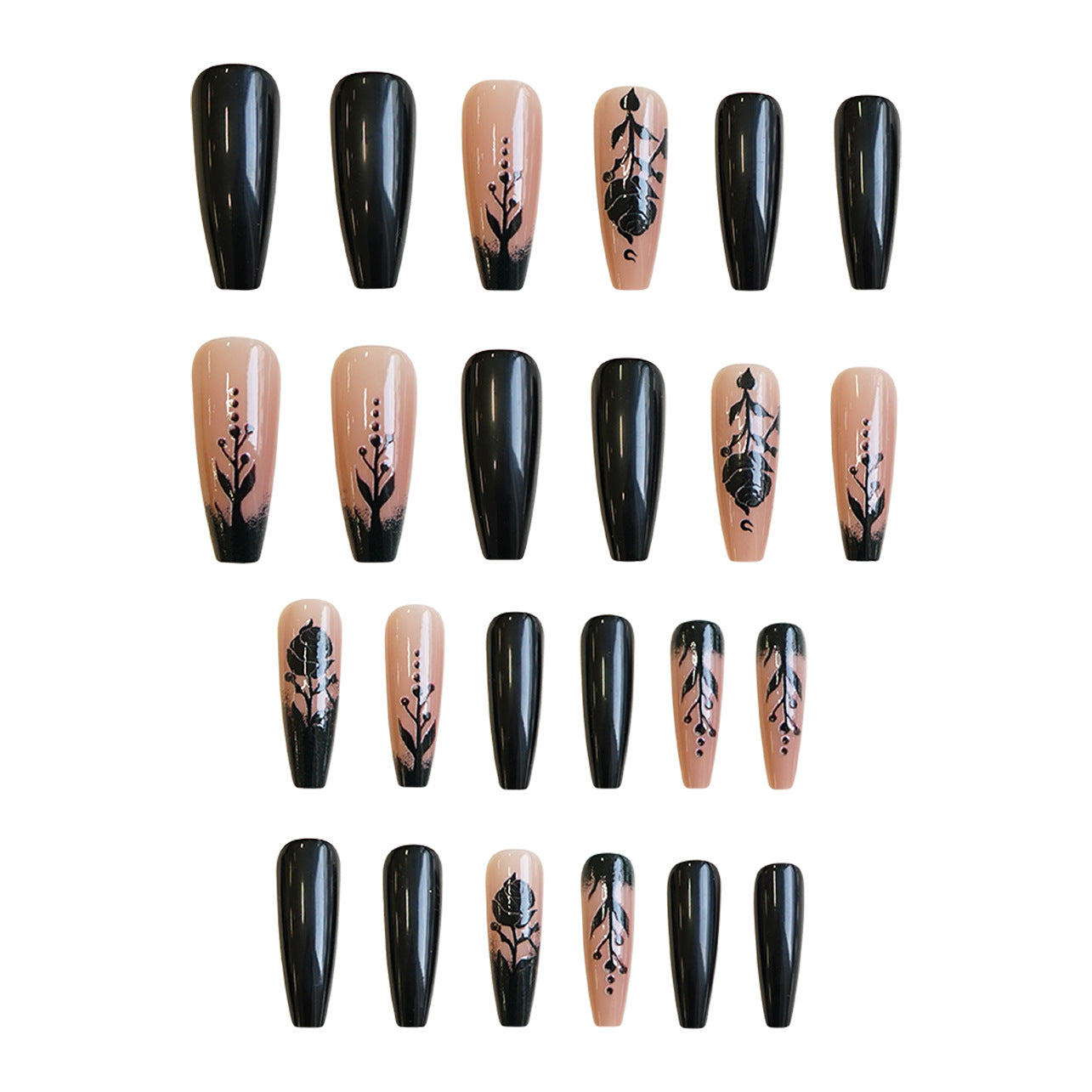 24pcs/Set Night Rose Black Pattern Press-On Nails