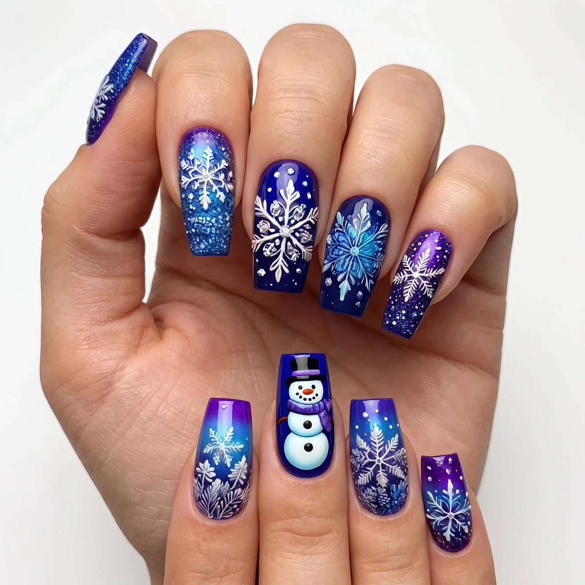 24pcs/Set Christmas Snowflake Snowman Press-On Nails