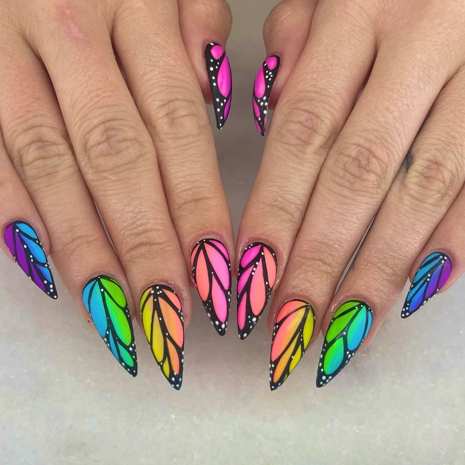 24pcs/Set Colorful Butterfly Wings Press-On Nails