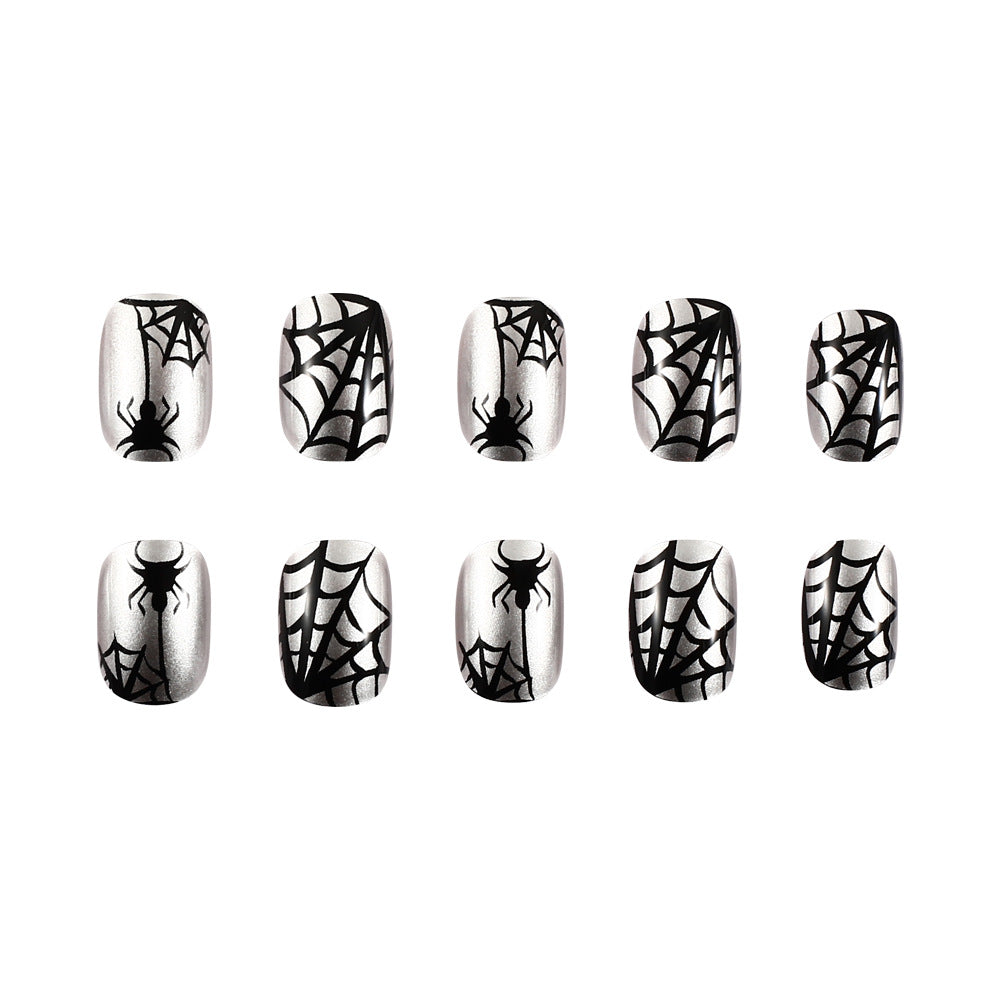 24pcs/Set Short Halloween Spider Web Star Moon Press-On Nails