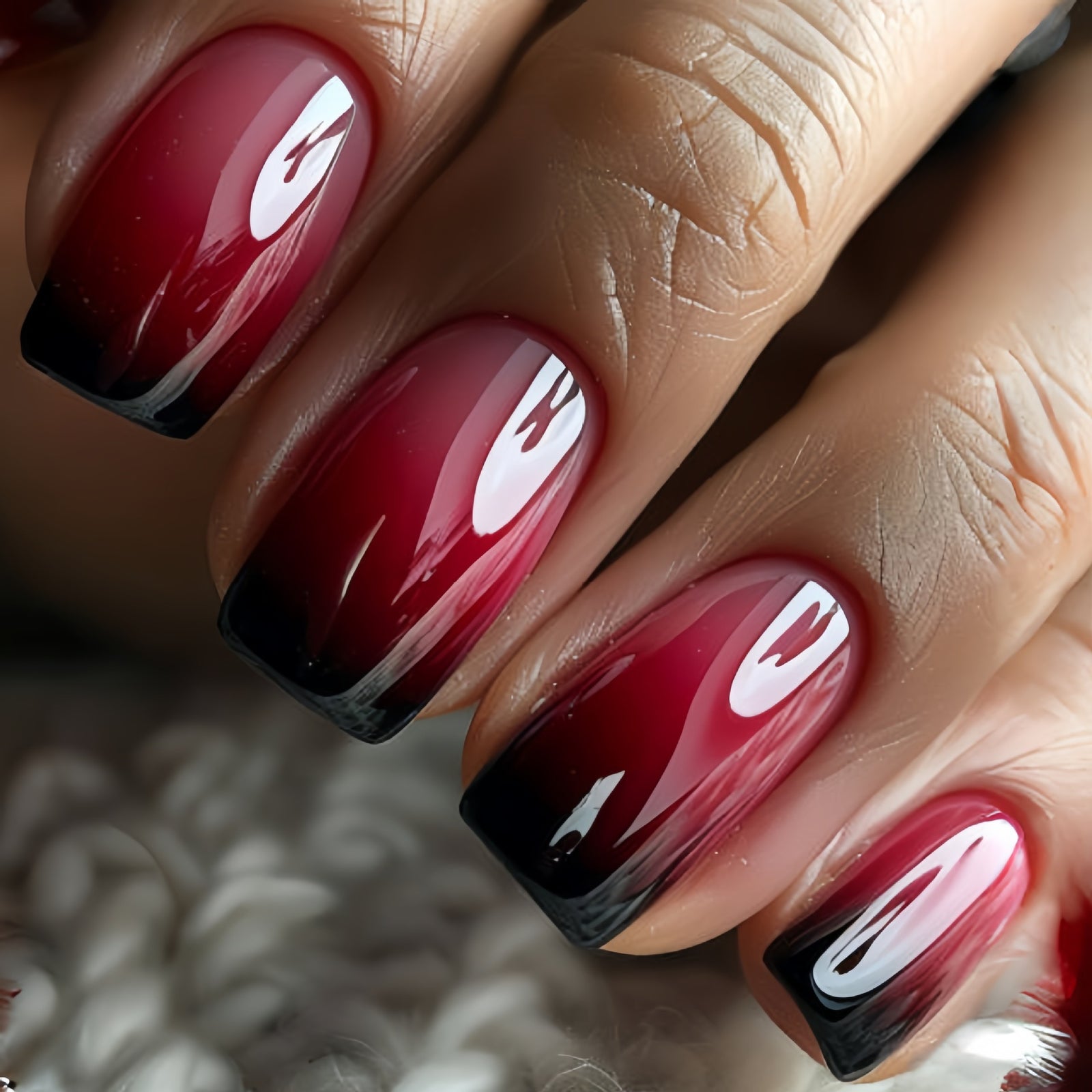 24pcs/Set Red To Black French Ombre Press-On Nails