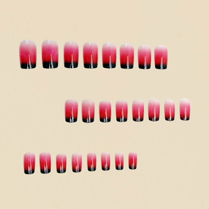 24pcs/Set Red To Black French Ombre Press-On Nails