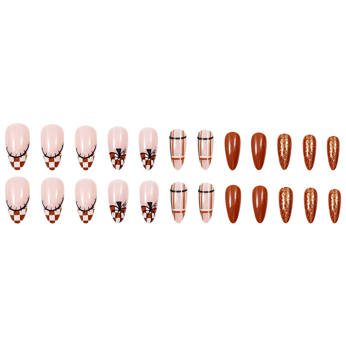 24pcs/Set Thanksgiving Plaid Pumpkin Press-On Nails