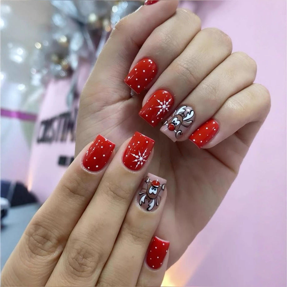 24pcs/Set Christmas Cartoon Red Short Deer Press-On Nails