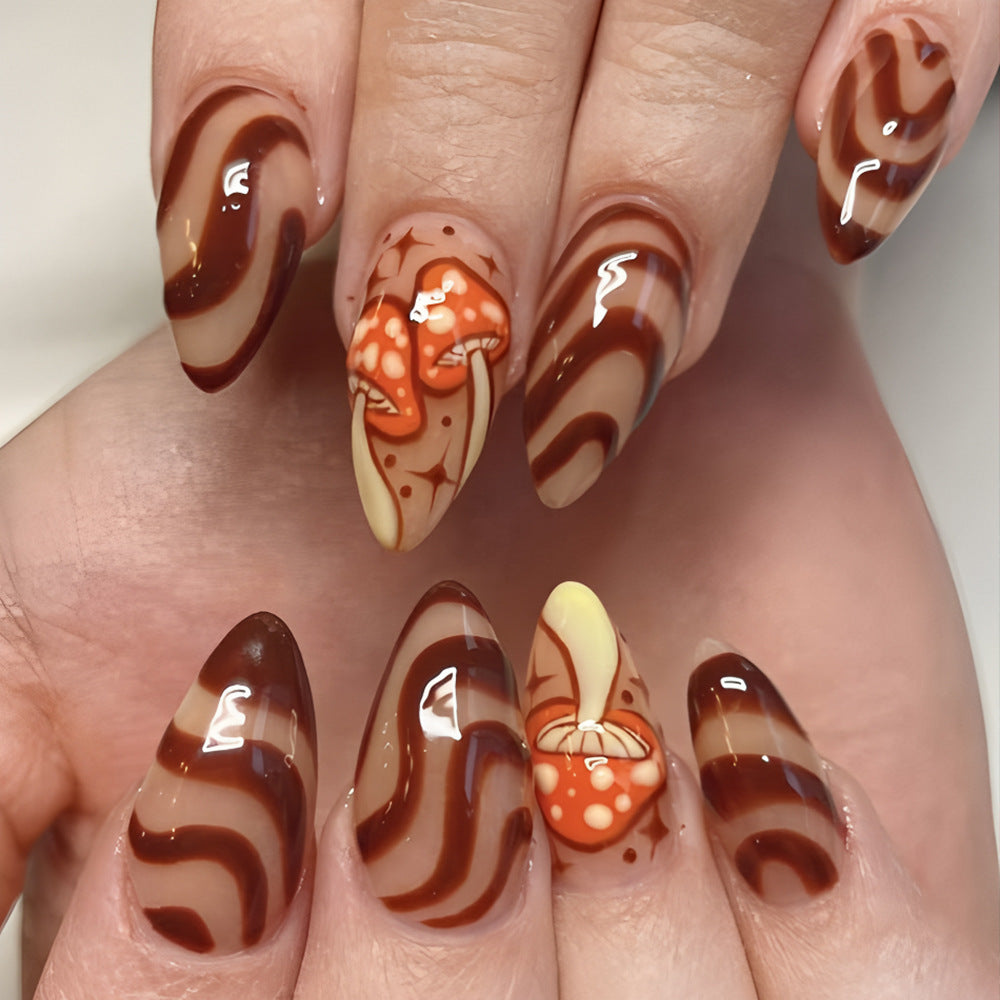 24pcs/Set Autumn Winter Mushroom Wave Press-On Nails
