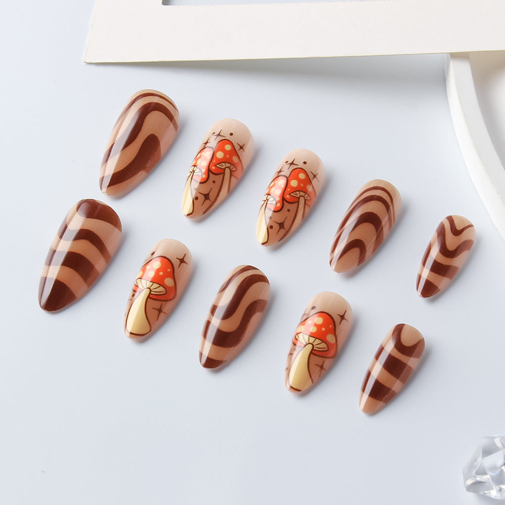 24pcs/Set Autumn Winter Mushroom Wave Press-On Nails