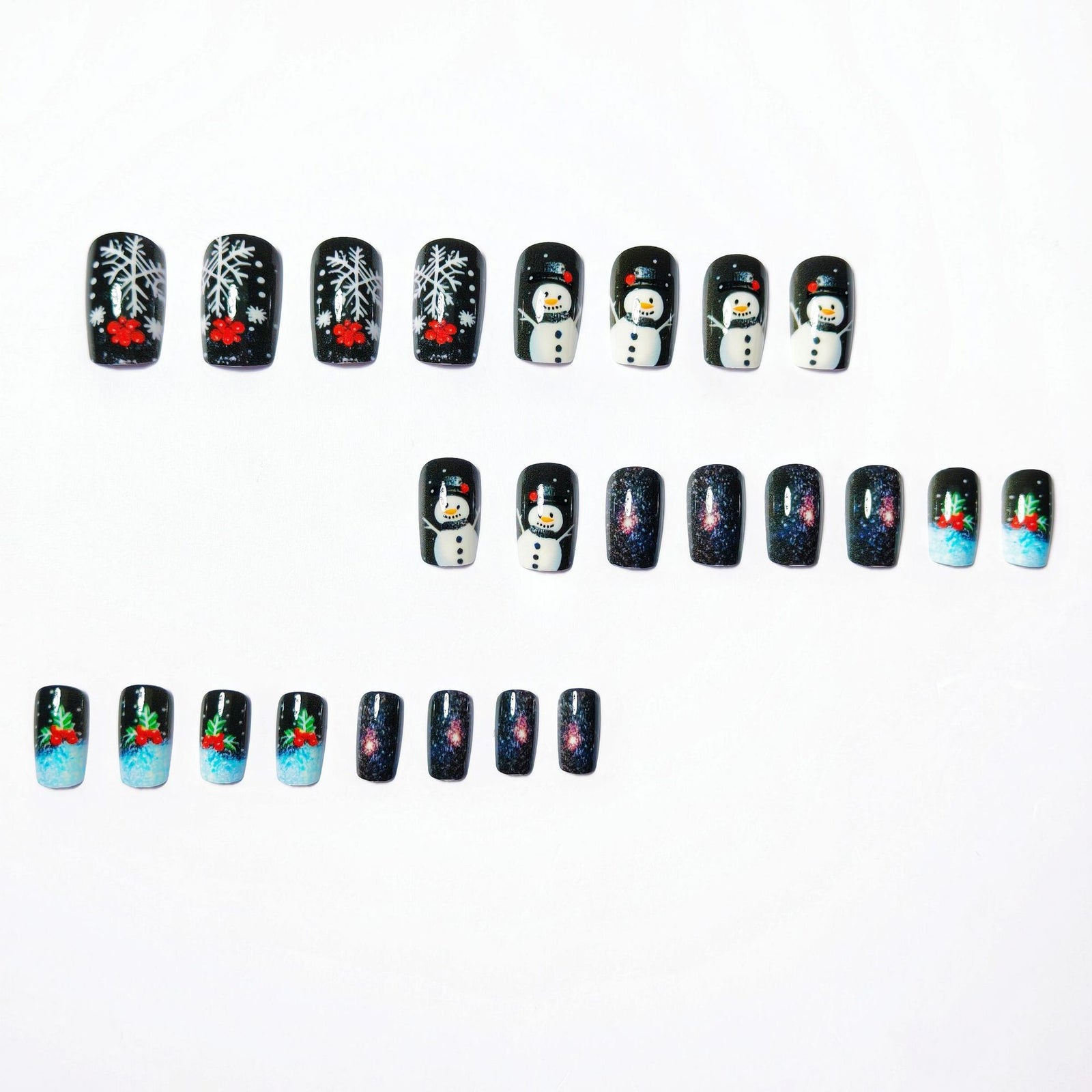 24pcs/Set Short Christmas Tree Snowflake Press-On Nails