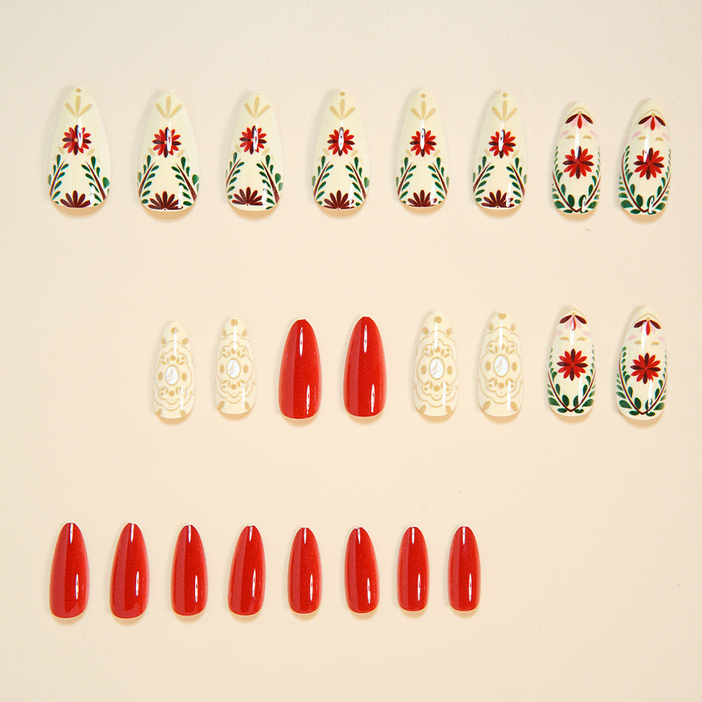 24pcs/Set Autumn Winter Gold Striped Five-Petal Flower Press-On Nails