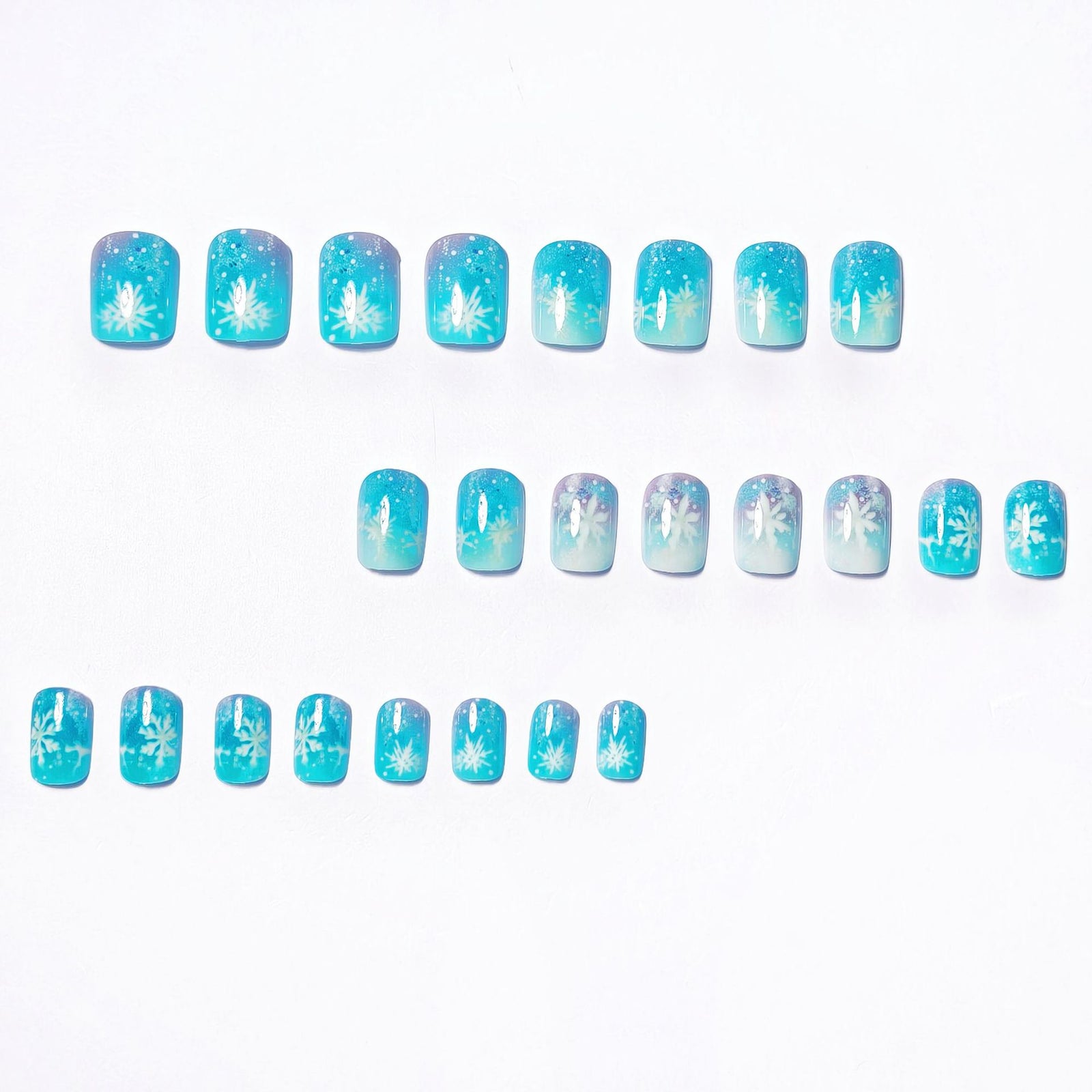 24pcs/Set Christmas Blue Snowflakes Press-On Nails