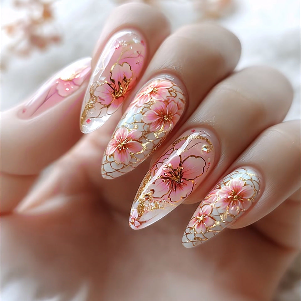 24pcs/Set Sunset Peach Blush Marbled Press-On Nails