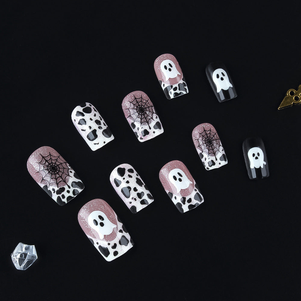 24pcs/Set Halloween Ghost Spider Web Leopard French Press-On Nails