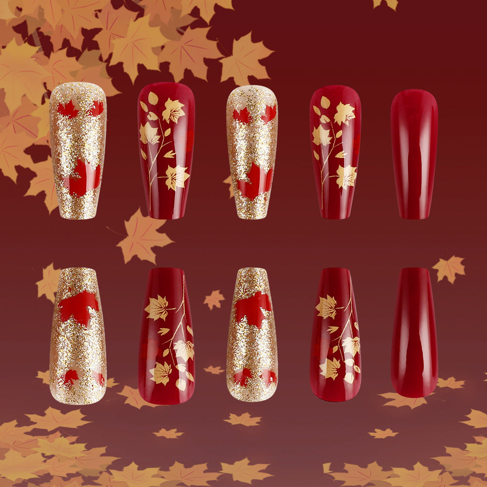 24pcs/Set Autumn Golden Maple Leaf Press-On Nails