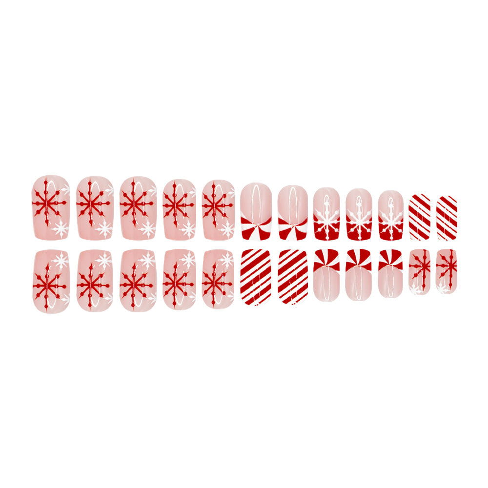 24pcs/Set Christmas Snowflake Striped French Style Press-On Nails