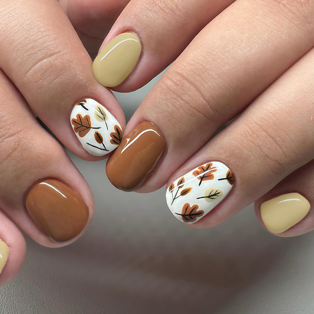 24pcs/Set Color-Block Short Style in Autumn Ochre & Mustard Press-On Nails